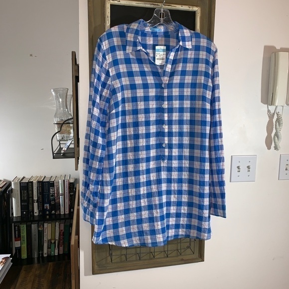 J.McLaughlin Wren Tunic Blue Gingham Check Button Down Shirt Size Small - Picture 2 of 10